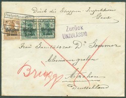 OC N°12(2)-15 - 5c. s/5pfg. (x2) + 15c. s/15pfg. bistre annulé par ...