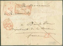LSC de EICH 31 MAI 1834 + griffes P.P., BELGIQUE PAR THIONVILLE et ...