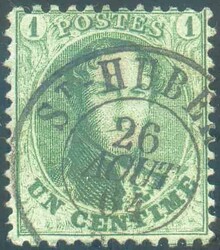 N°13A - Médaillon 1 centime vert-jaune mousse avec oblitération ...