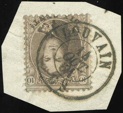 N°14 - Médaillon 10 centimes brun foncé sur petit fragment avec ...