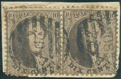 N°14A(2) - Médaillons 10 centimes bruns en paire, obl. P.208 ...