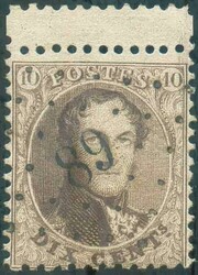 N°14A - Médaillon 10 centimes brun avec bord de feuille ...