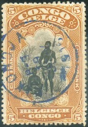 N°71 - 5Fr. orange obl. sc bleue de KIKONDJA 19 JANV. 1916 ...