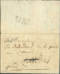 LAC de GEND (griffe noire) le 9 mai 1818 + griffe rouge L.P.B.2.R. et ...