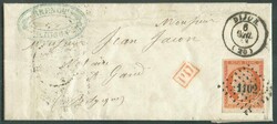 N°5 - 40 centimes orange vif, bien margé et bdf inférieur, obl. PC ...
