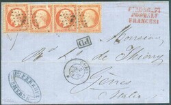 N°23(4) - 40 centimes orange (4 ex., 1 avec pd) obl. ANCRE sur ...
