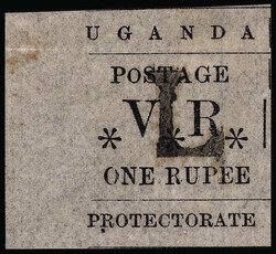59a (75a) 1896 1R black Type-set, overprinted "L", VARIETY - small ...
