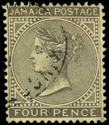 40 (49) 1910 4d black on yellow Q Victoria on chalk-surfaced paper, ...