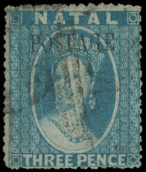 35A (28a) 1869 3d blue Q Victoria overprinted "Postage" SG Type 7a, ...