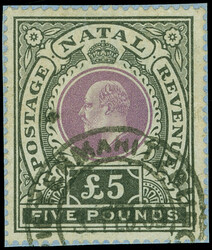 98 (144) 1902 £5 mauve and black K Edward VII, wmkd CC, perf 14, ...