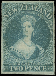 2 (2) 1855 2d dull blue Q Victoria Chalon Head on blued paper, wmkd ...