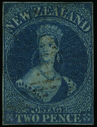 2 (2) 1855 2d dull blue Q Victoria Chalon Head on blued paper, wmkd ...