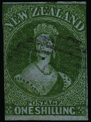 3 (3) 1855 1' pale yellow-green Q Victoria Chalon Head on blued paper ...