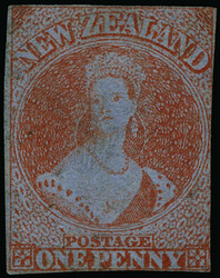 4 (4) 1855 1d red Q Victoria Chalon Head on blue paper, unwmkd, ...