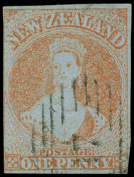 4 (4) 1855 1d red Q Victoria Chalon Head on blue paper, unwmkd, ...
