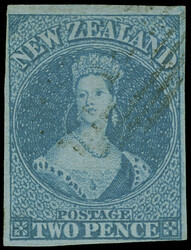 5 (5) 1856 2d blue Q Victoria on blue paper, unwmkd, imperf, full ...