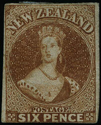 9h (14) 1857 6d pale brown Q Victoria on white paper, unwmkd, imperf, ...