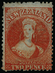 46 (141) 1872 2d vermilion Q Victoria, wmkd NZ, perf 12½, OG, HR, ...