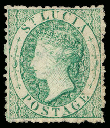 6 (8) 1863 (6d) emerald-green Q Victoria, wmkd CC, perf 12½, a ...