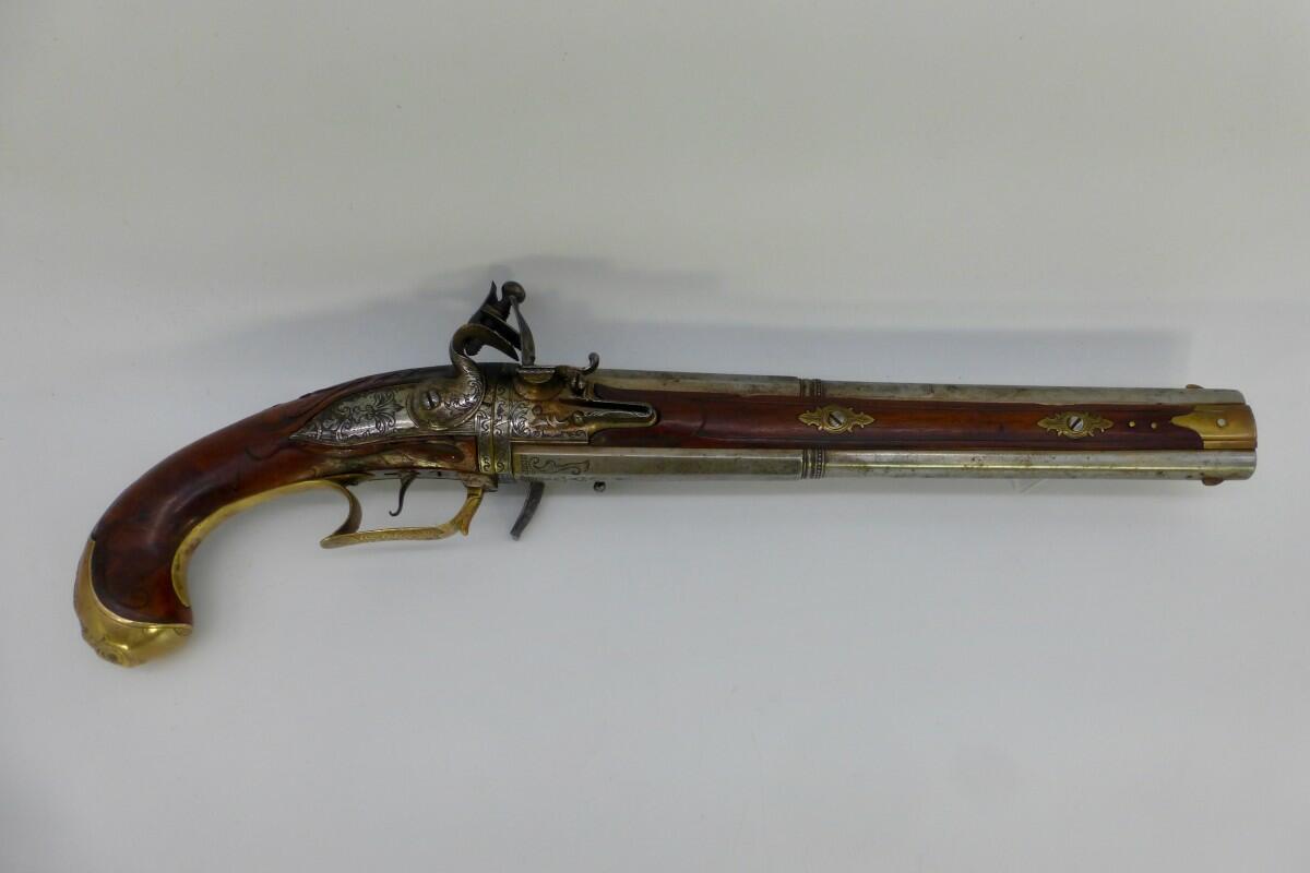 Barocke doppelläufige Steinschloss - Wender - Pistole, deutsch um ...