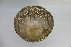 Große Obstschale mit Glaseinsatz, auf 3 Füßen durchbrochen ...