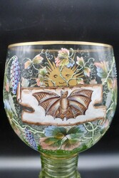 3 Historismus Weinrömer, um 1880, jeweils bemalt mit Emaillefarben, ...