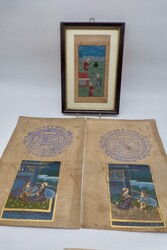3 Malereien, 2x Indien, Liebespaar, mit Stempel der Regierung von ...