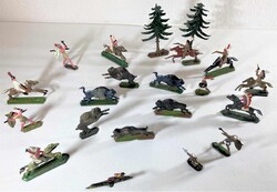 Plastische Zinnfiguren-Konvolut/Indianer &amp; Büffel, kleine ...