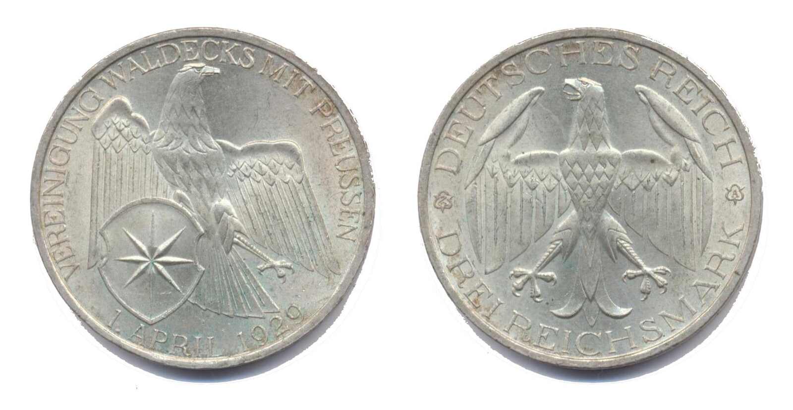Deutsches Reich 1929 A, 3 Rm. - Vereinigung Waldecks mit Preußen, ...