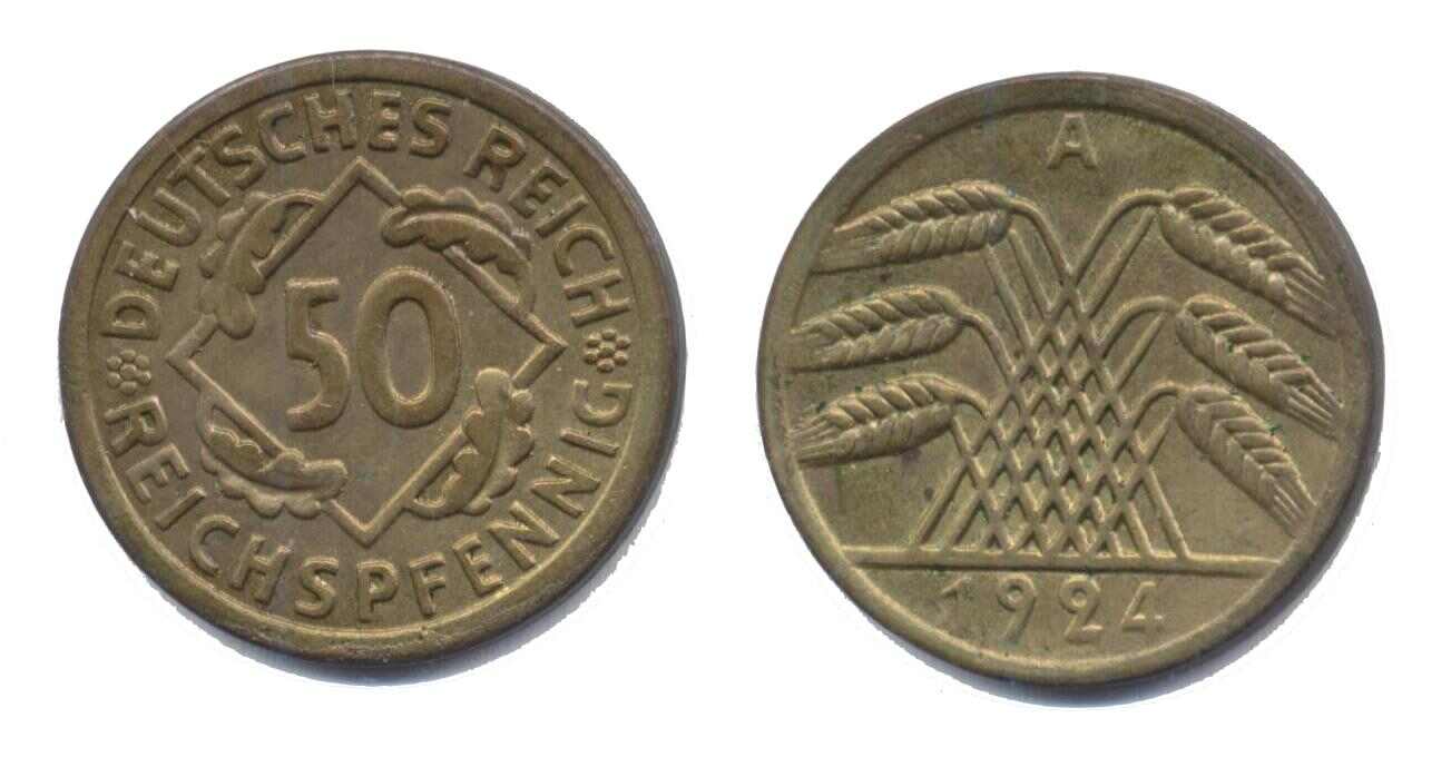Deutsches Reich 1925 E, 50 Reichspfennig-Kursmünze, in ...