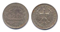 Deutsches Reich 1939 A - Probe, 1 Rm.- Kursmünze als stark ...