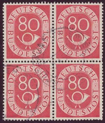 Bundesrepublik 1951-1952, Posthorn, 80 Pfg. im gestempelten 4er-Block ...