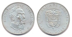 Panama 1974, 20 Balboas - Simon Bolivar - Sondermünze, 925er-Silber, ...