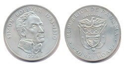 Panama 1974, 20 Balboas - Simon Bolivar - Sondermünze, 925er-Silber, ...