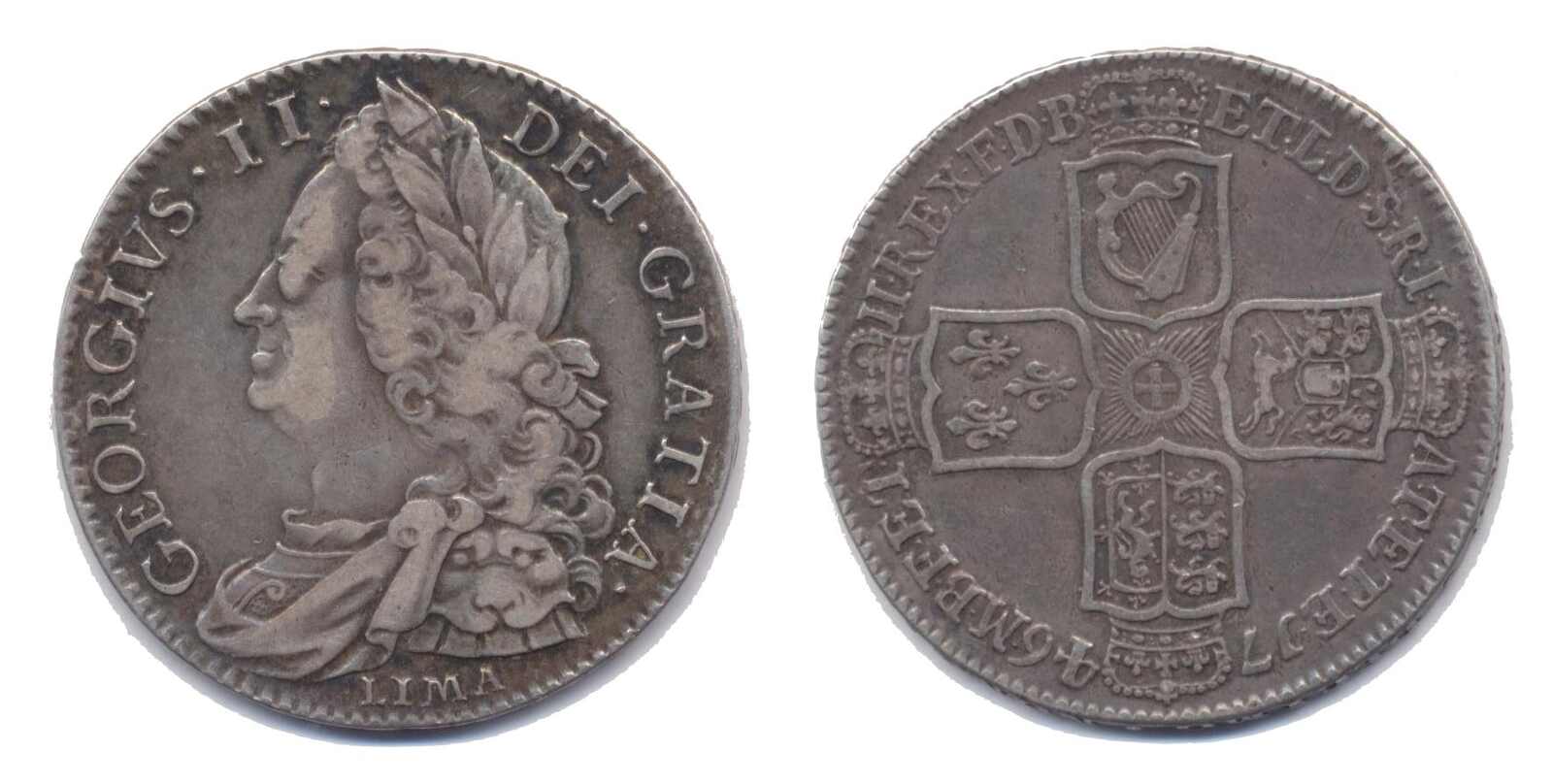 Großbritannien 1746, 1/2 Crown-Georgius, Silber, leichte Patina bei ...