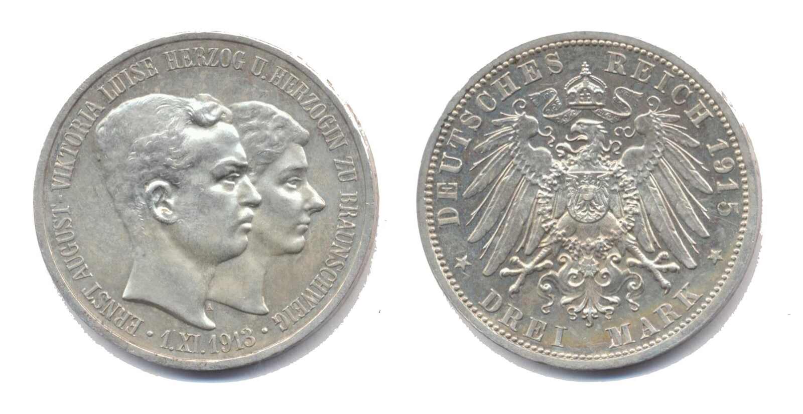 Braunschweig 1915 A, 3 Mark - Ernst August und Viktoria Luise - ...