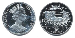 Gibraltar 1994, 70 ECUS - Quadriga, in 999er-Silber, ...