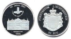 Liechtenstein 1995, 50 ECUS - Beitritt zur UNO in 999er-Silber, ...