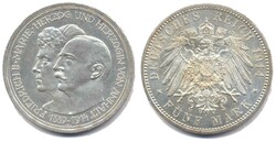 Anhalt 1914 A, 5 Mark - Zur silbernen Hochzeit, kl.Kratzer im ...