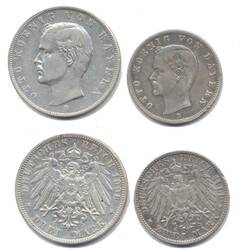 Bayern 1900-1908 D, 2 Mark (1900 D) und 3 Mark (1908 D) - Otto, kl ...