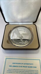 Jamaika 1990, 100 Dollars - Fußball-WM 1990 in Italien, 925er-Silber ...