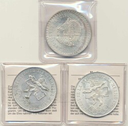Mexiko 1948-1968, Lot von drei Silbermünzen in vorzüglich, ...