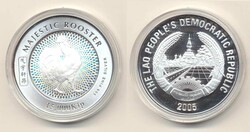 Laos 2005, 15.000 Kip - Hahn in Farbe (Kinegramm), 999er-Silber, ...