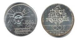Frankreich 1986, 100 Francs - Freiheitsstatue, 900er-Silber, Gewicht ...