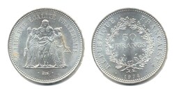 Frankreich 1974, 50 Francs - Herkules, 900er-Silber, Gewicht 30 Gramm ...