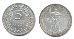 Deutsches Reich 1925 A, 5 Mark-Jahrtausendfeier der Rheinlande, ...