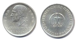 Deutsches Reich 1929 A, 5 Mark-Gotthold Ephraim Lessing, hauchfeine ...