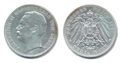 Baden 1909 G, 3 Mark - Friedrich II., hauchfeine Kratzerchen und ...