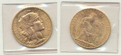 Frankreich 1907, 20 Francs - Gallischer Hahn, 900er-Gold, Gewicht 6 ...
