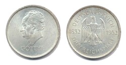 Deutsches Reich 1932 A, 3 Rm. - 100. Todestag von Goethe, kl. Kratzer ...
